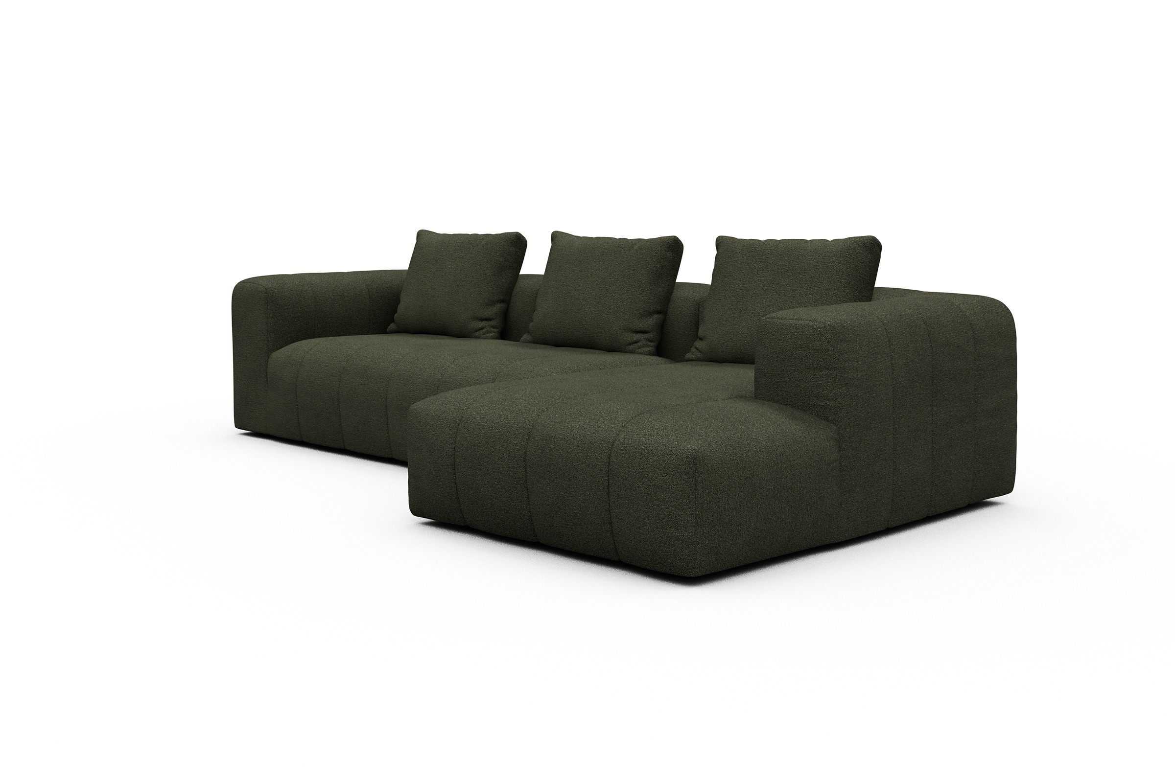 Ecksofa Hugo 2,5-Sitzer Armlehne links mit Chaiselongue Boucle-Forest-Green
