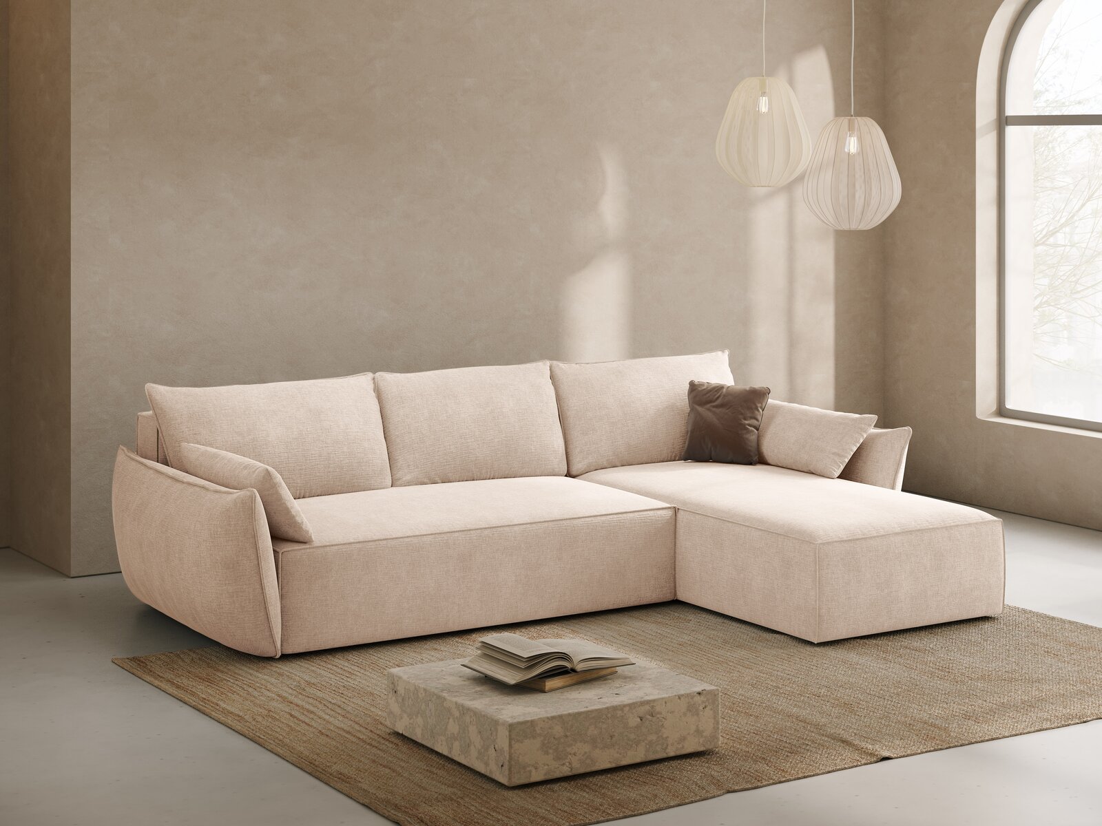 Micadoni Kaelle Ecksofa 4-Sitzer mit Schlaffunktion Rechts Chenille Over The Horizon Beige
