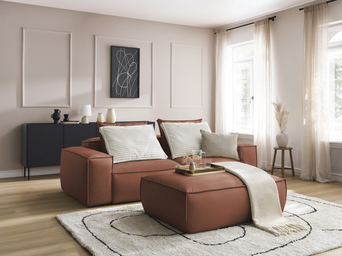 Bobochic Boheme Sofa 3-Sitzer mit Pouf Kunstleder Dunkelbraun