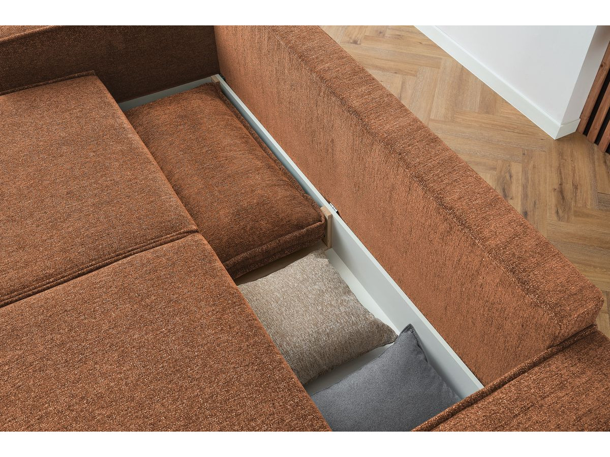 Bobochic Emile Schlafsofa 3-Sitzer mit Bettkasten Melange-Stoff Orange