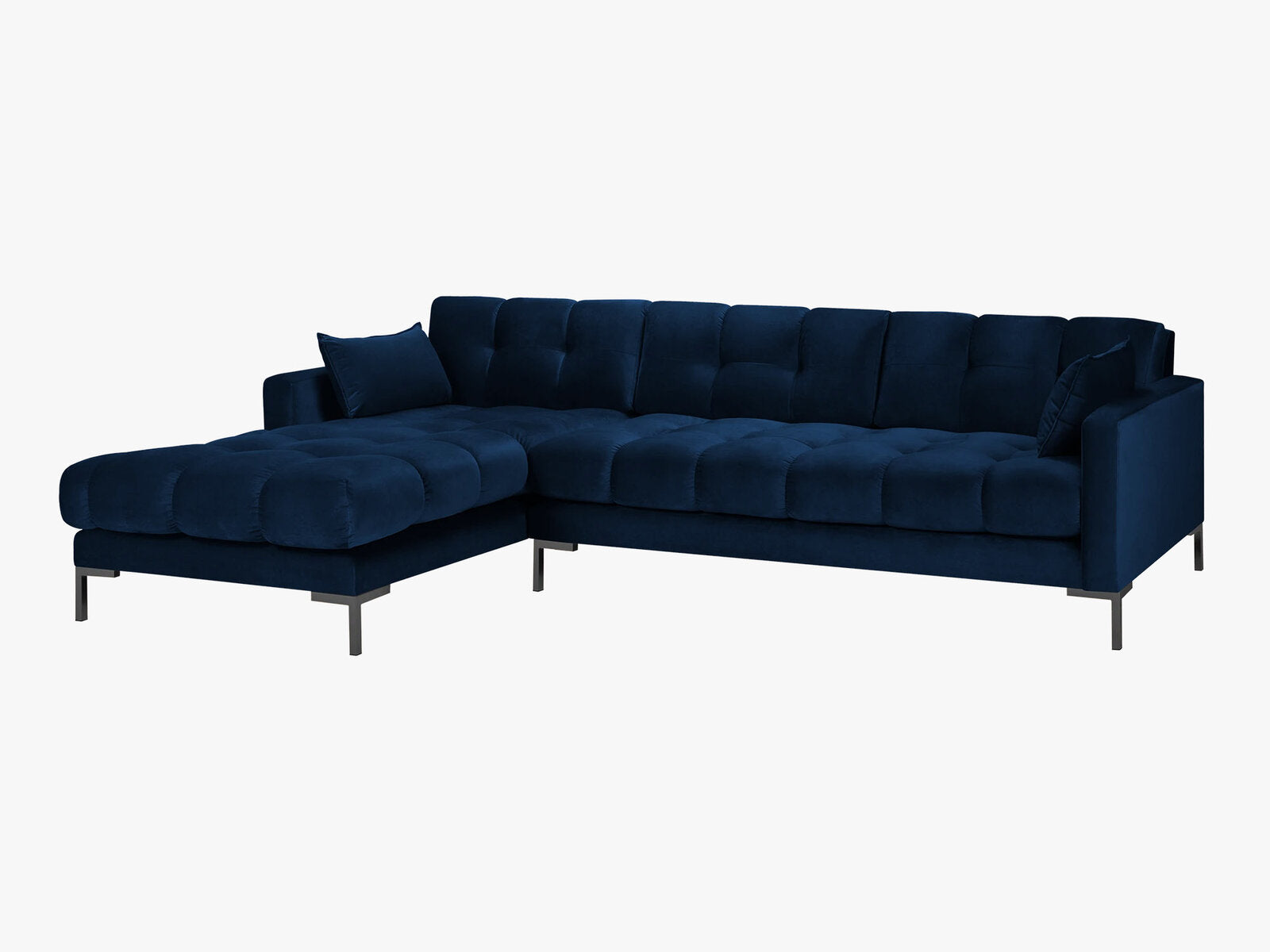 Micadoni Ecksofa Mamaia 5-Sitzer Links Samt Bluvel Königsblau schwarze Beine