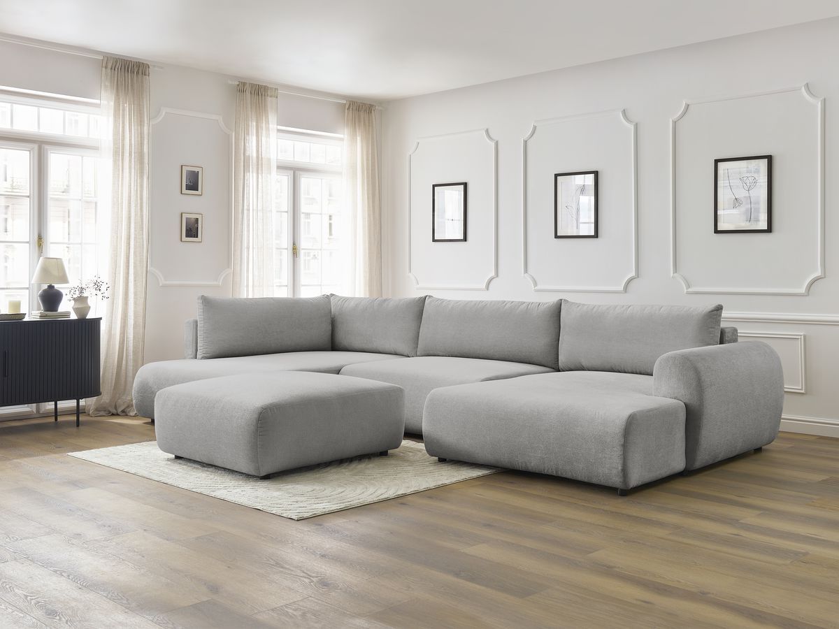 Bobochic Lucien Wohnlandschaft mit Pouf Stoff Hellgrau Ecke rechts