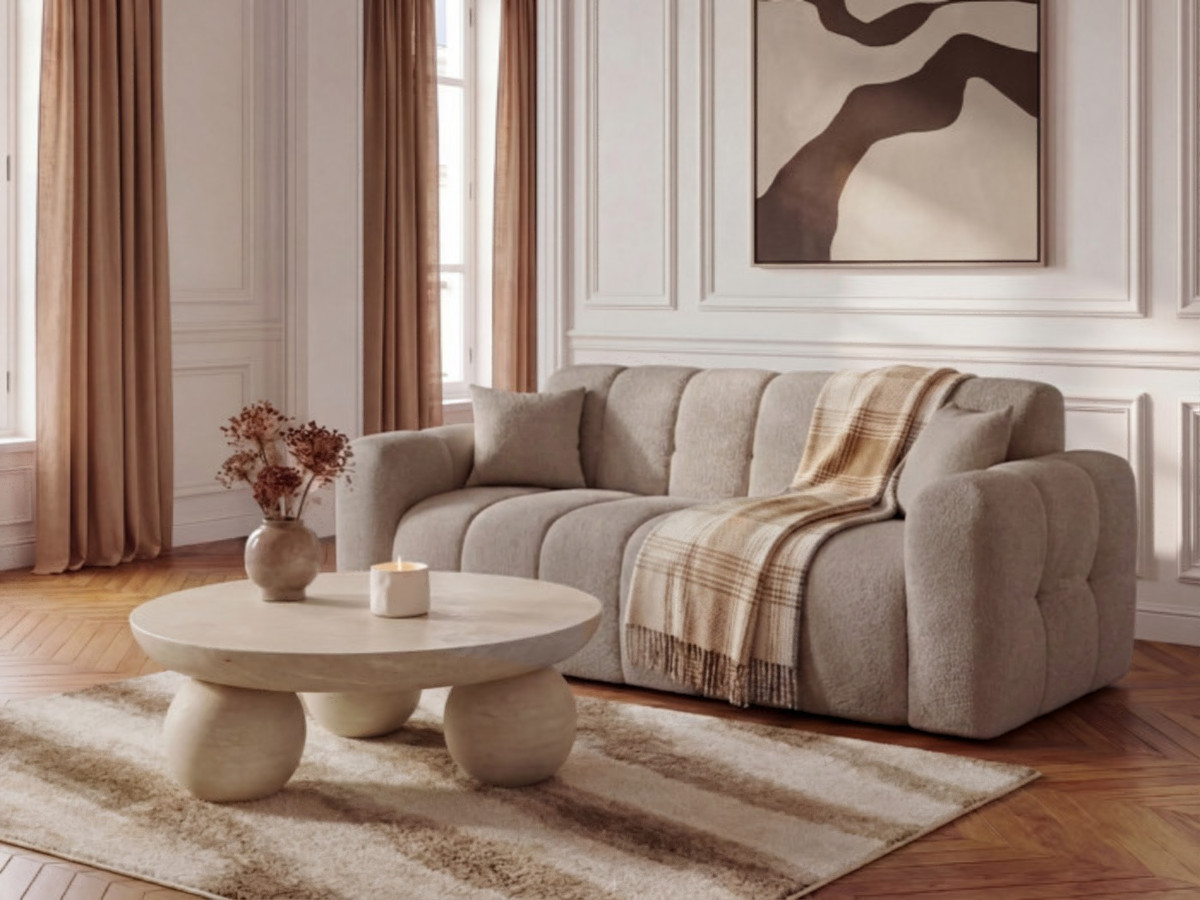 Bobochic Bradley Schlafsofa 3-Sitzer Bouclé-Stoff Taupe