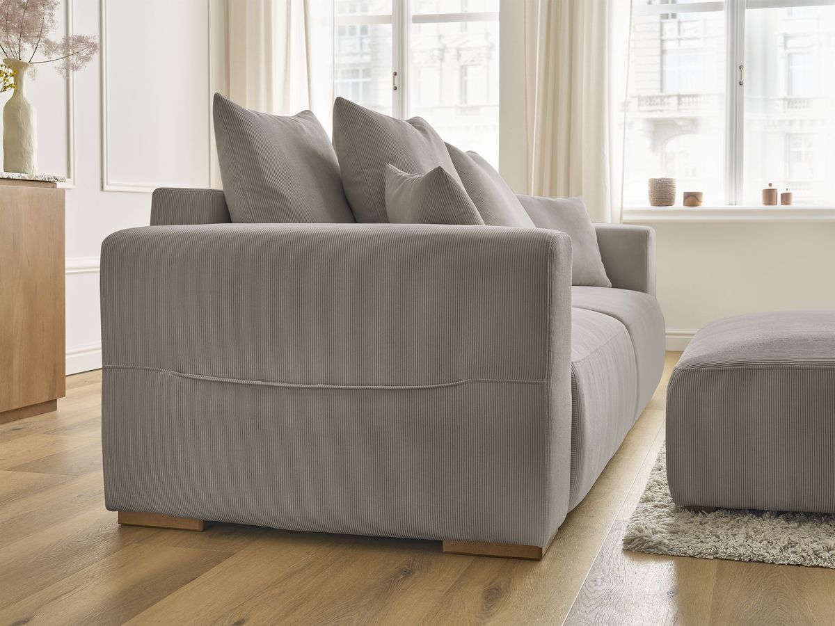 Bobochic Sidonie Schlafsofa 4-Sitzer mit Bettkasten und Pouf Cordsamt Taupe