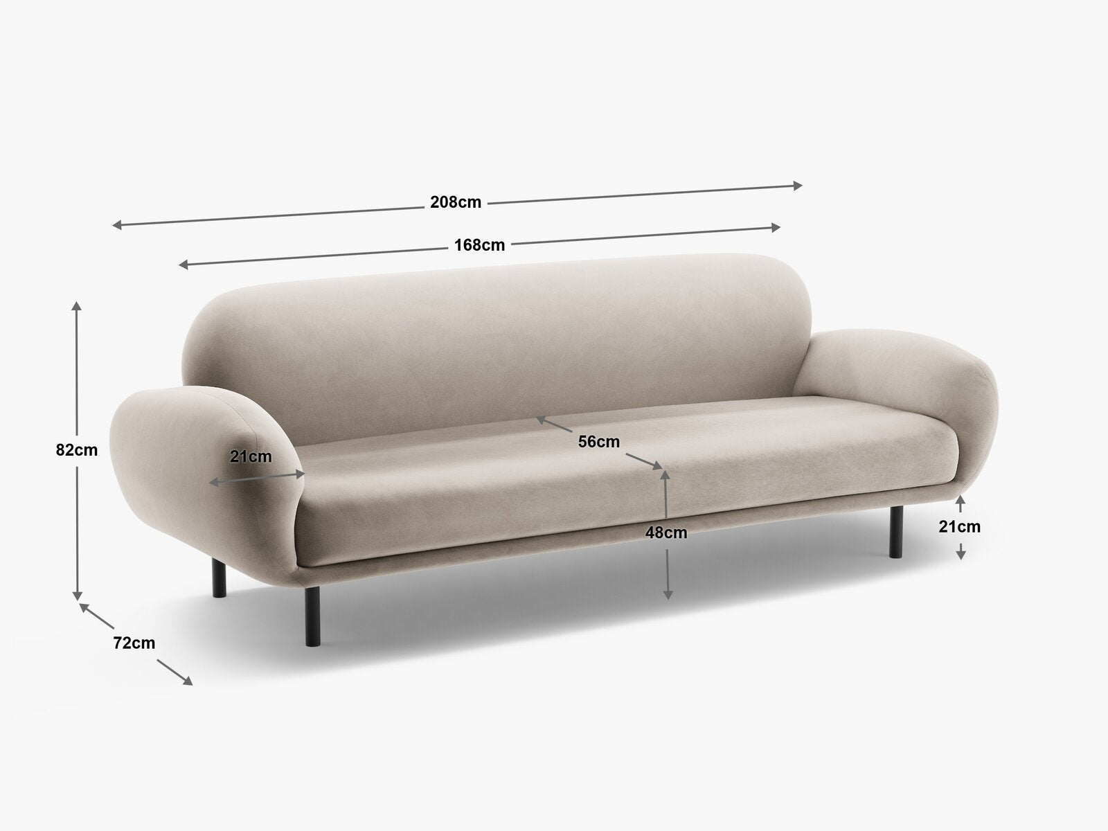 Micadoni Sofa Poppy 3-Sitzer Chenille Silencio Grün