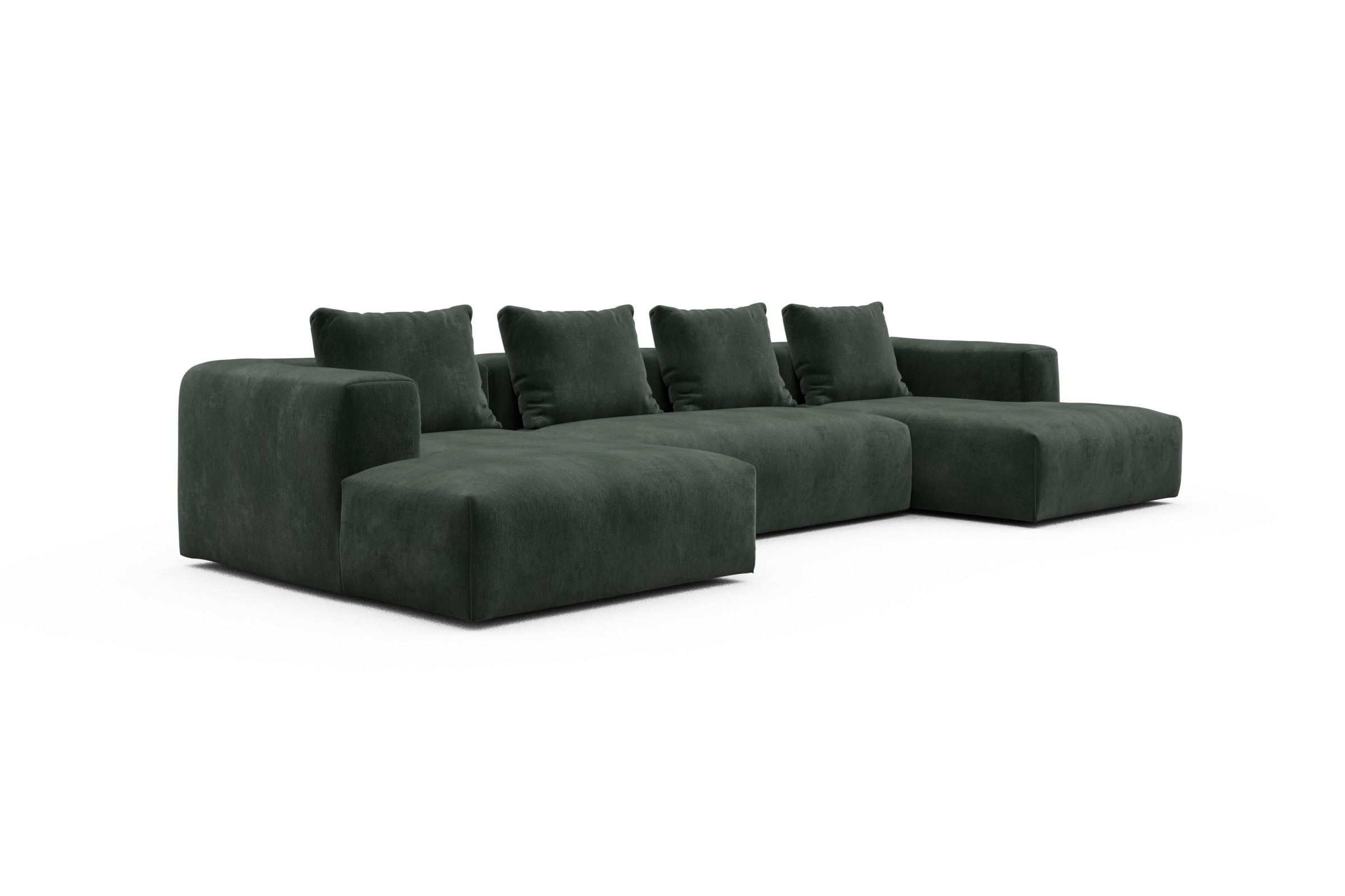 Wohnlandschaft Fred mit 2-Sitzer und Chaiselongue beidseitig Smooth-Laurel-Green