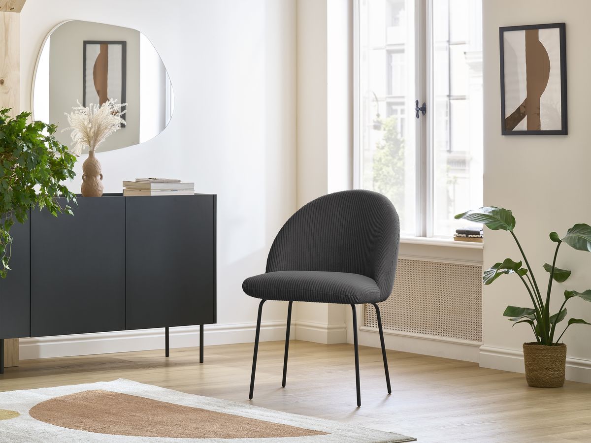 Bobochic Lalie Esszimmerstuhl mit Metallbeinen, schwarz Cordsamt Dunkelgrau