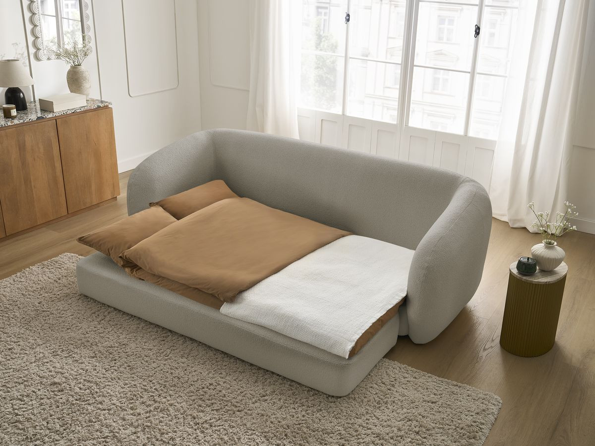 Bobochic Neyo Schlafsofa 3-Sitzer Bouclé-Stoff Taupe