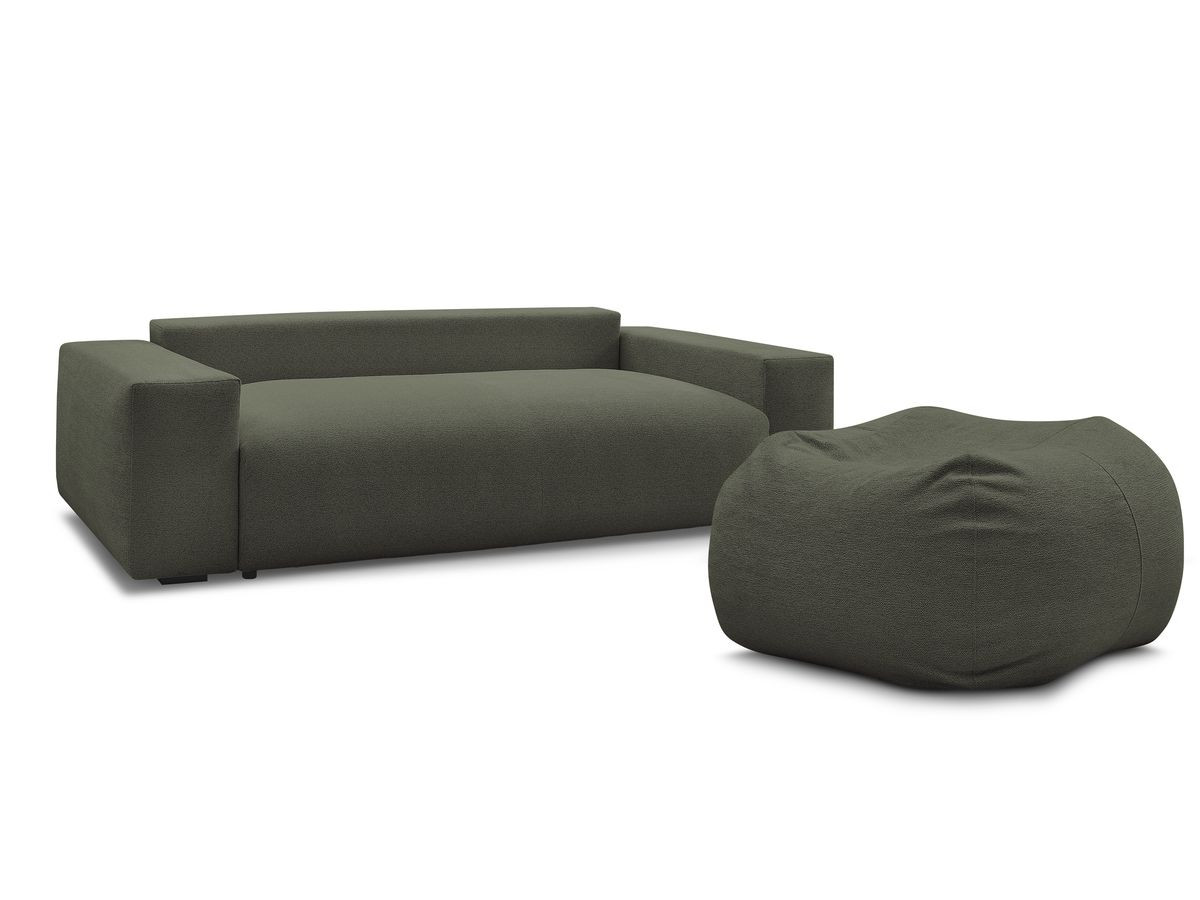 Bobochic Voltaire Schlafsofa 4-Sitzer mit Bettkasten und Pouf Melange-Stoff Grün