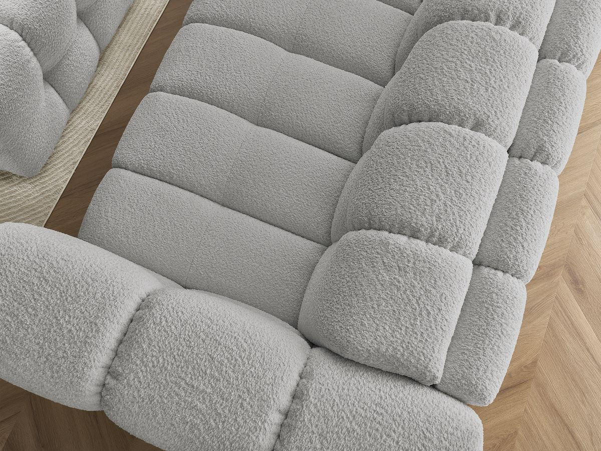 Bobochic Cloud Schlafsofa 3-Sitzer mit Pouf Bouclé-Stoff Hellgrau