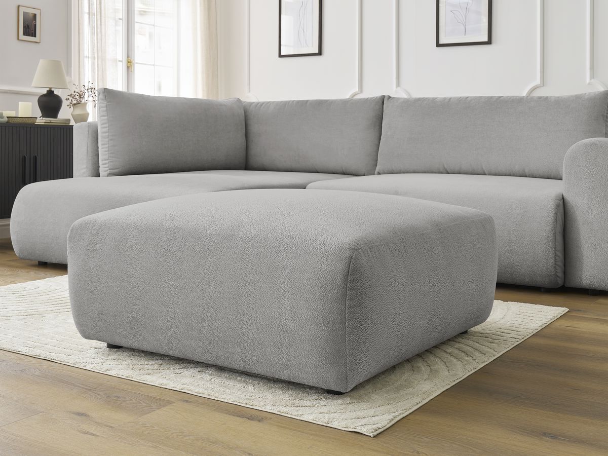 Bobochic Lucien Ecksofa mit Schlaffunktion und Bettkasten und Pouf 296 × 198 cm Stoff Hellgrau Ecke links