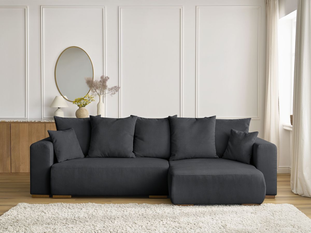 Bobochic Sidonie Ecksofa mit Schlaffunktion und Bettkasten Cordsamt Schwarz