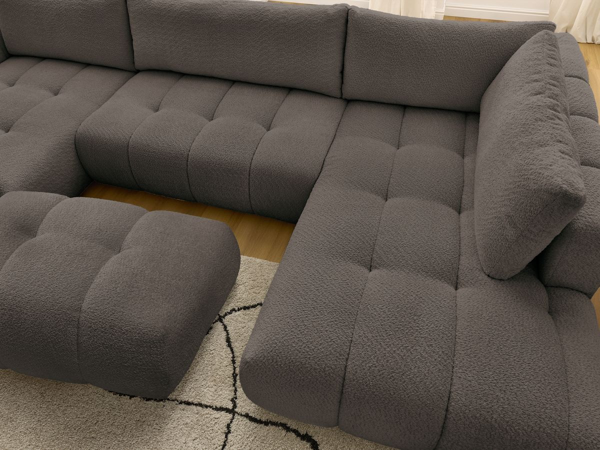 Bobochic Fuji Wohnlandschaft mit Pouf Bouclé-Stoff Braun Ecke links