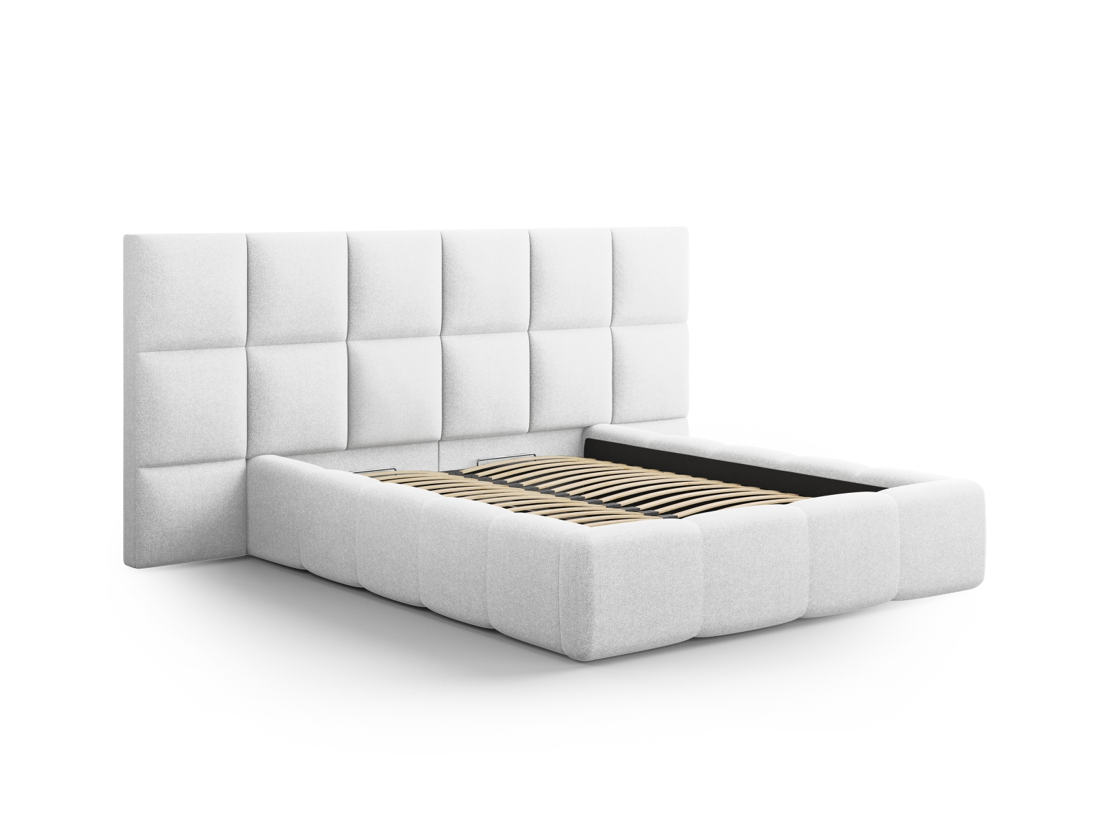 Cosmopolitan Design Stauraumbett mit doppeltem Kopfteil Livigno 200x200 Strukturierter Stoff Solid Kaltes Hellgrau