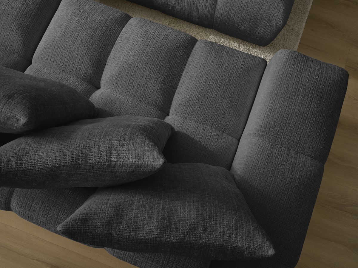 Bobochic Anakin Schlafsofa 3-Sitzer mit Bettkasten und Pouf, 6 Kissen Strukturstoff Schwarz