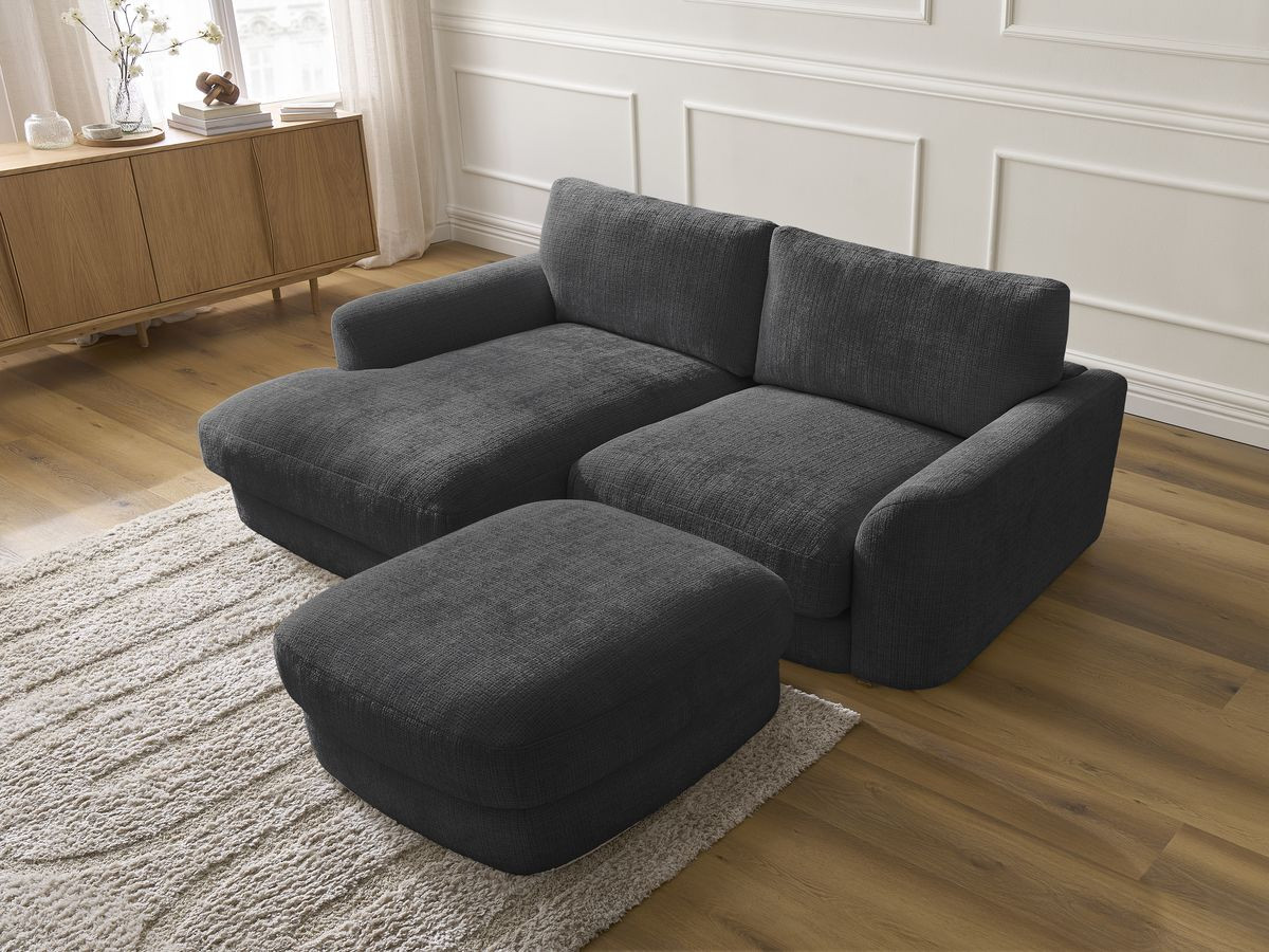Bobochic Leonore Ecksofa mit Pouf Strukturstoff Schwarz Ecke links