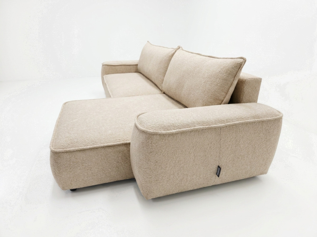 Bobochic Honore Ecksofa mit Schlaffunktion und Bettkasten Chenille Beige
