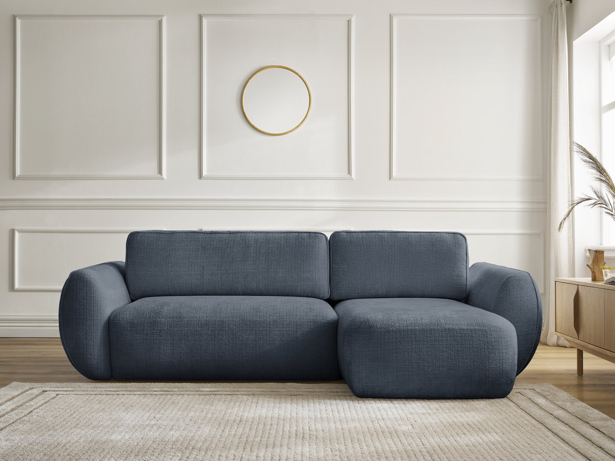 Bobochic Denise Ecksofa mit Schlaffunktion und Bettkasten 258 × 160 cm Strukturstoff Dunkelblau Ecke rechts