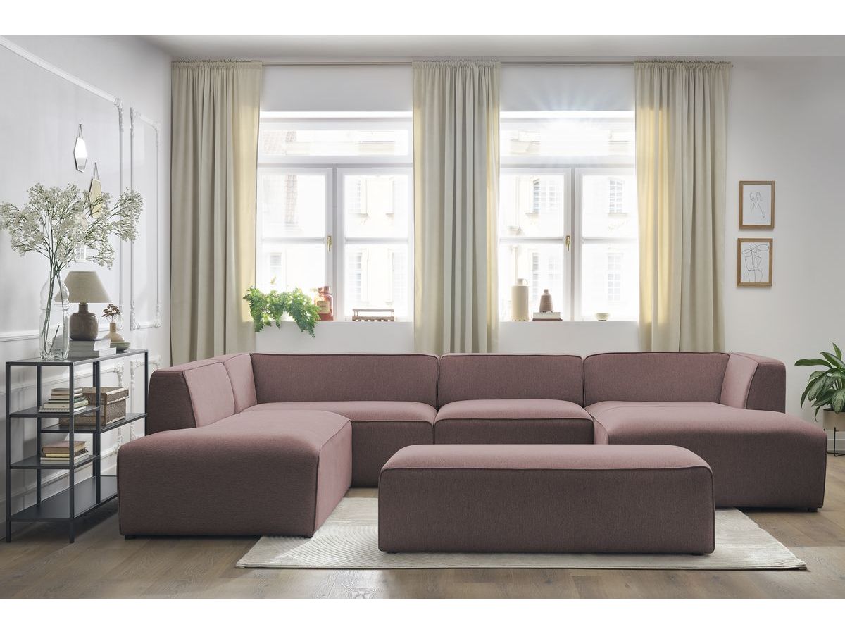 Bobochic Megeve Wohnlandschaft mit Pouf Melange-Stoff Rosa Ecke rechts