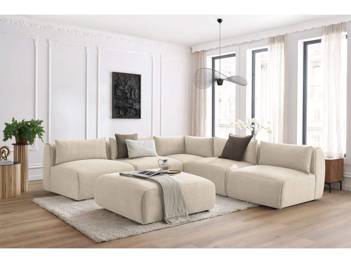 Bobochic Jeanne Ecksofa mit Pouf Samt Beige