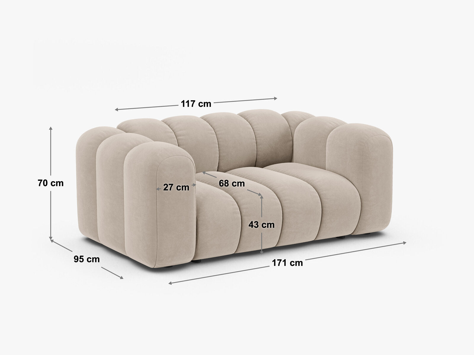 Micadoni Sofa Lupine 2-Sitzer kleine Version Boucle Baloo Weiß