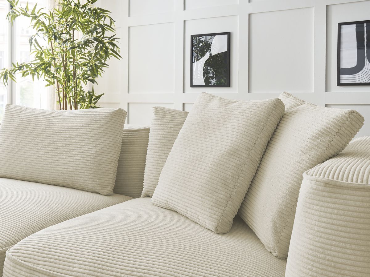 Bobochic Leopold Sofa 4-Sitzer mit Pouf Cordsamt Beige Armlehne rechts