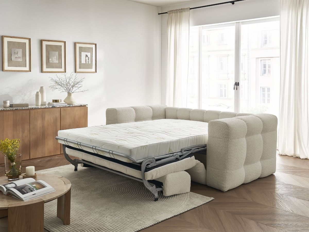 Bobochic Cloud Schlafsofa 3-Sitzer Bouclé-Stoff Beige