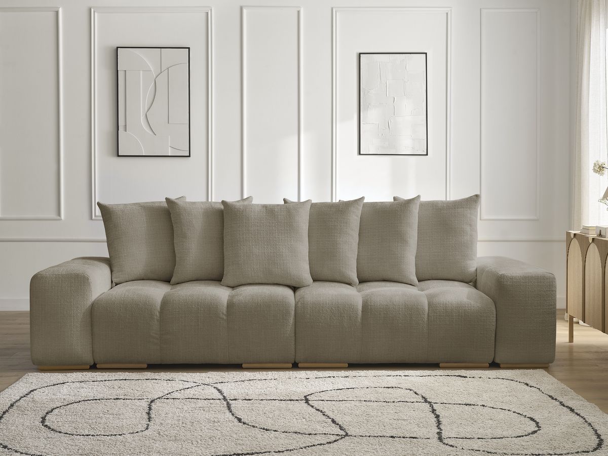 Bobochic Anakin Sofa 3-Sitzer, 6 Kissen Strukturstoff Taupe