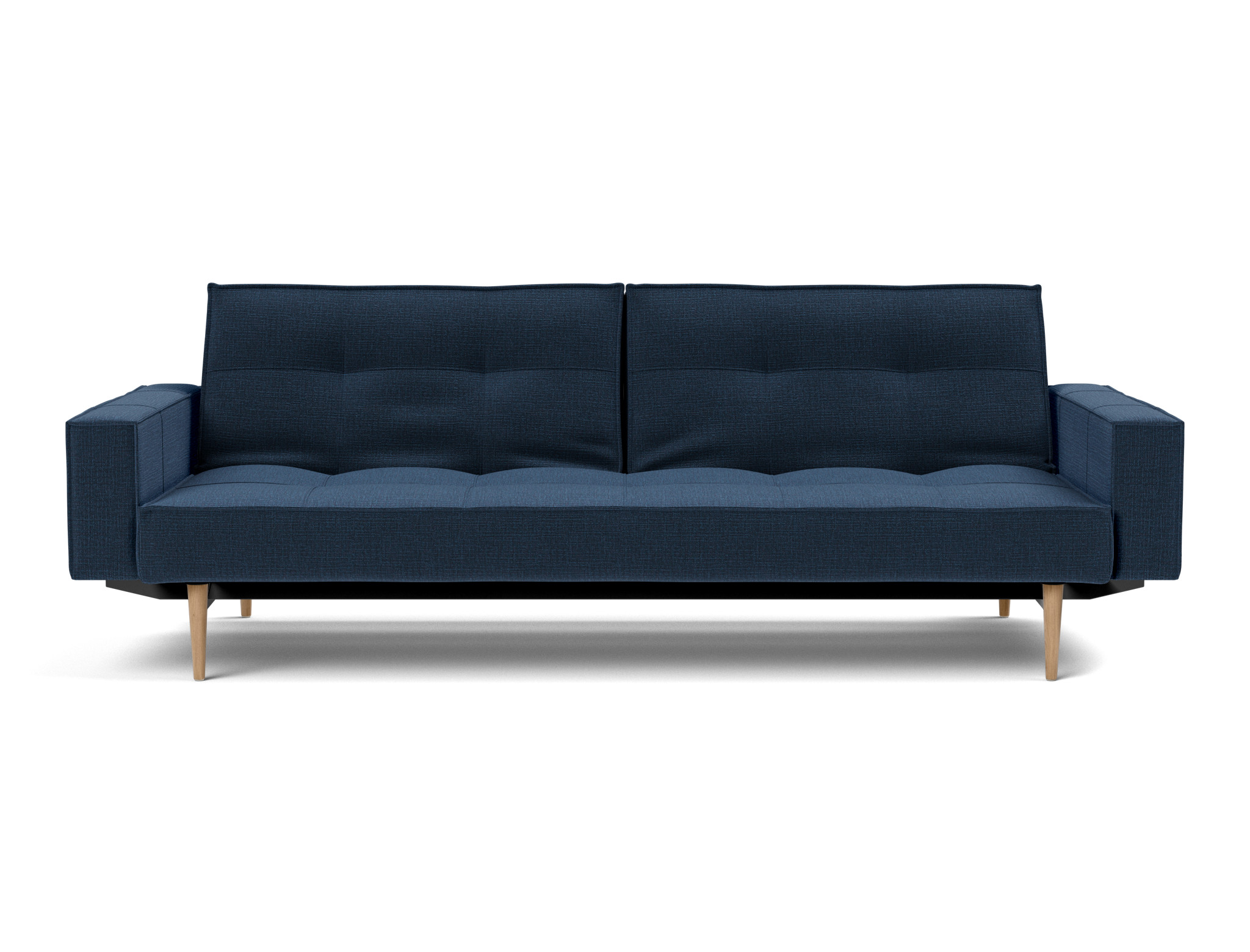 Schlafsofa Splitback mit Armlehnen Chenille Esina 414-Indigo-Blue Beine Styletto Eiche hell