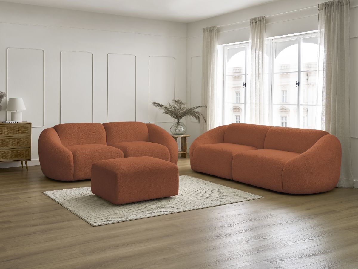 Bobochic Tina Sofa 6-Sitzer mit Pouf Bouclé-Stoff Orange