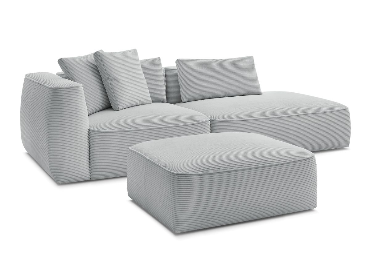 Bobochic Leopold Sofa 4-Sitzer mit Pouf Cordsamt Hellgrau Armlehne links