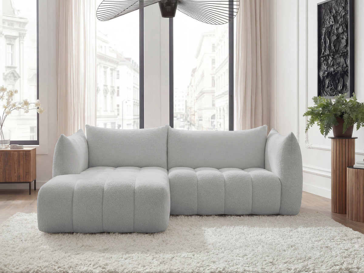 Bobochic Azra Ecksofa 262 × 178 cm Bouclé-Stoff Hellgrau Ecke links