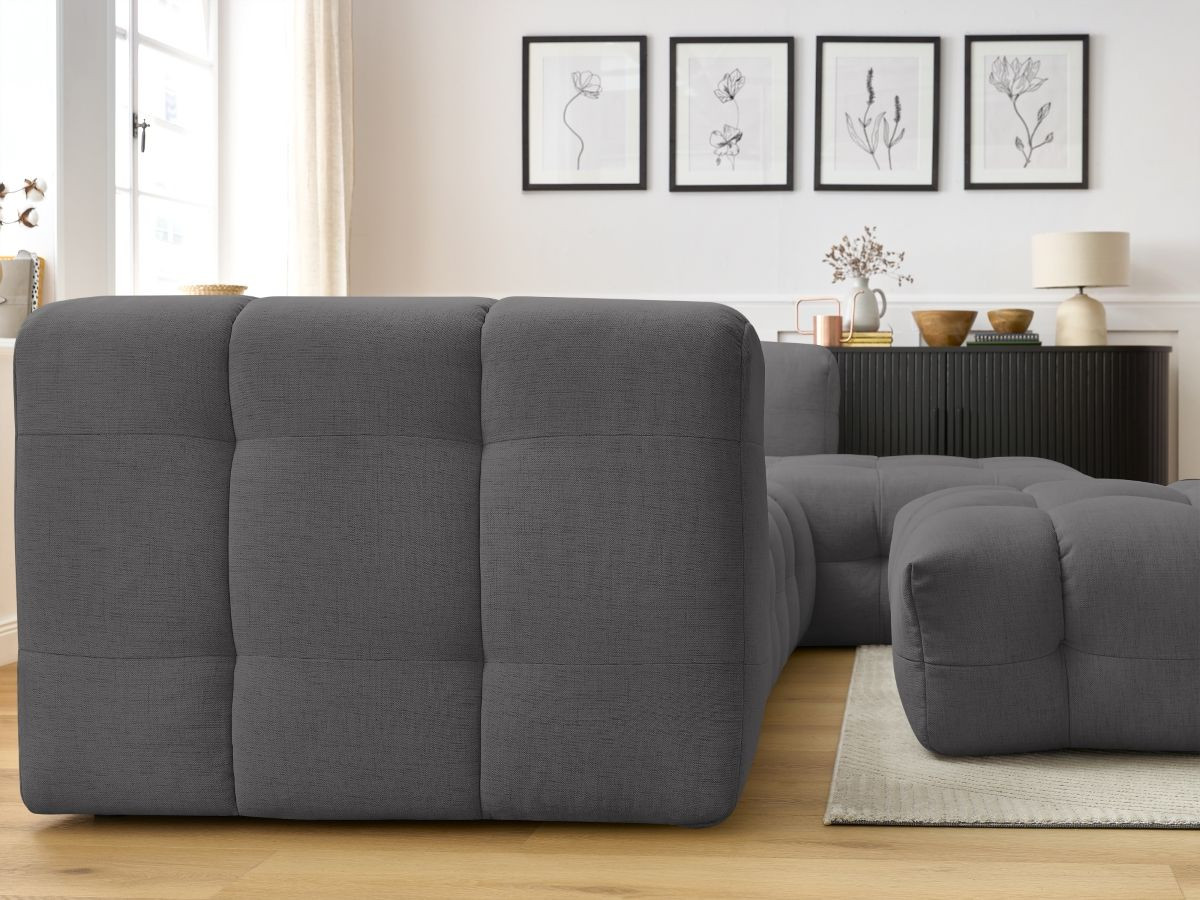 Bobochic Cloud Ecksofa mit Pouf 288 × 184 cm Stoff Dunkelgrau Ecke rechts
