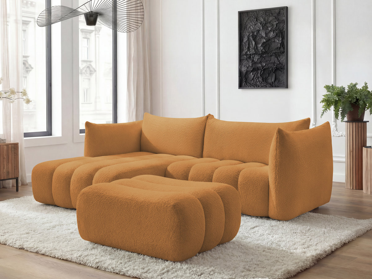 Bobochic Azra Ecksofa mit Pouf 262 × 178 cm Bouclé-Stoff Gelb Ecke links