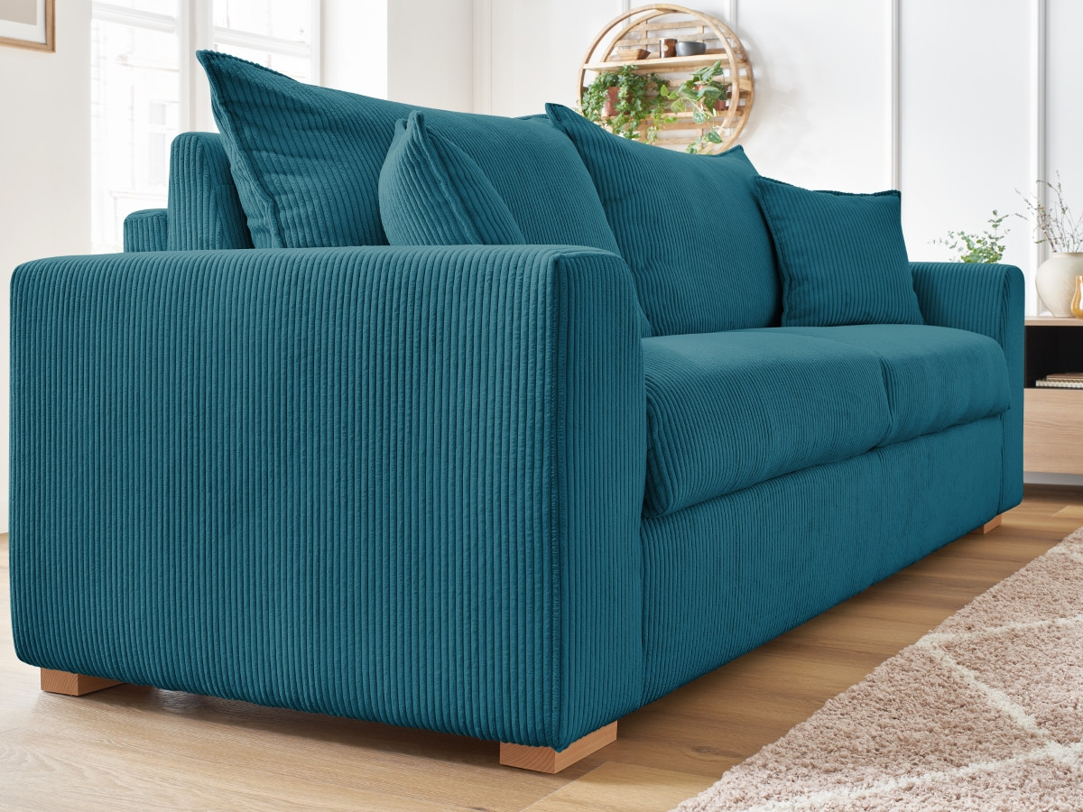 Bobochic Augustin Schlafsofa 3-Sitzer Cordsamt Hellblau, Liegefläche 140 × 200 cm