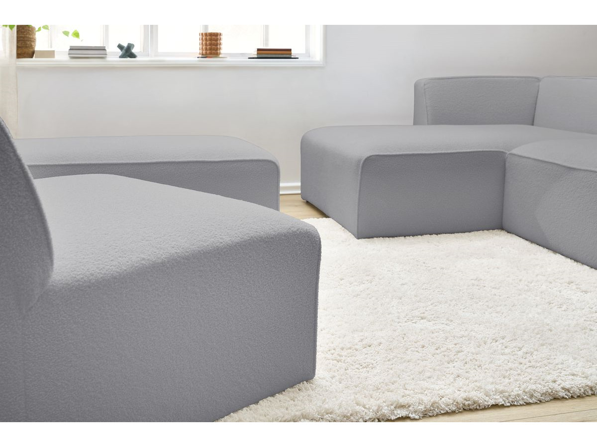 Bobochic Megeve Ecksofa mit Pouf Bouclé-Stoff Hellgrau Ecke links