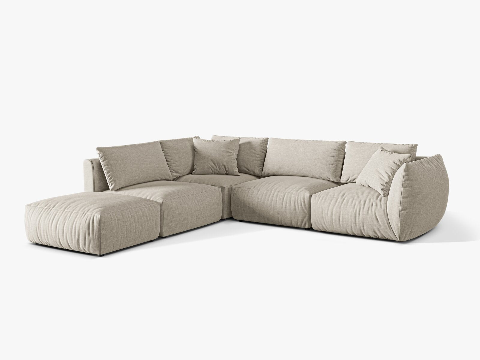 Micadoni Modulares Ecksofa Chris 4-Sitzer Links Strukturierter Stoff Natur