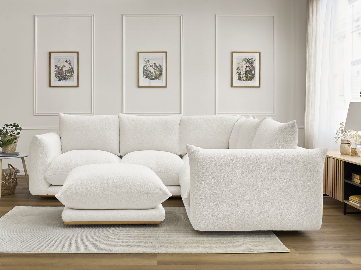 Bobochic Ernest Ecksofa mit Pouf Bouclé-Stoff Weiß