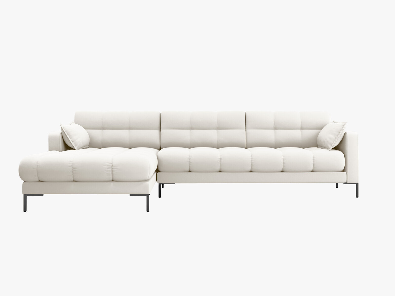 Micadoni Ecksofa Mamaia 5-Sitzer Links Strukturierter Stoff Neve Helles Beige schwarze Beine