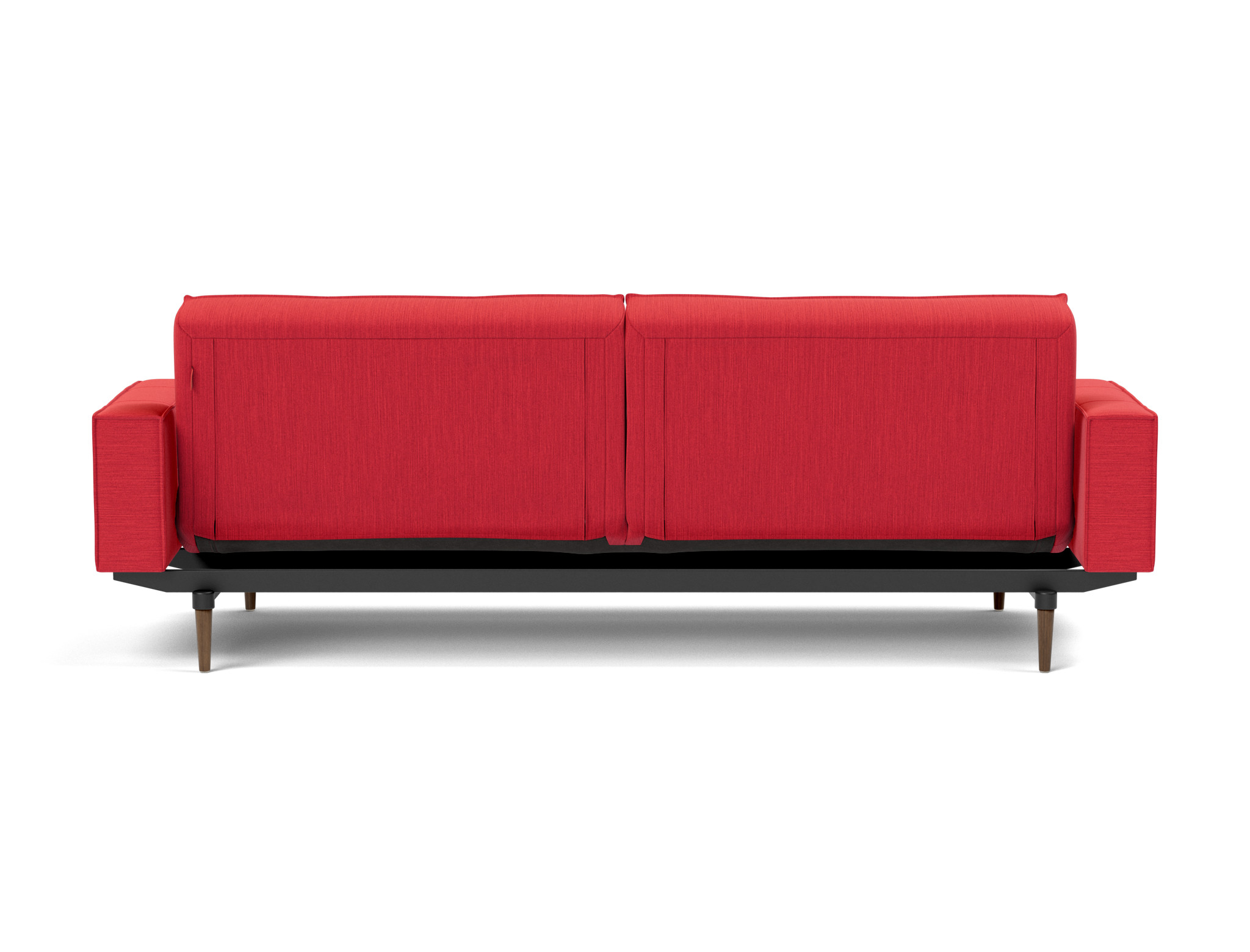 Schlafsofa Splitback mit Armlehnen Flachgewebe Elegance 511-Red Beine Styletto Eiche dunkel