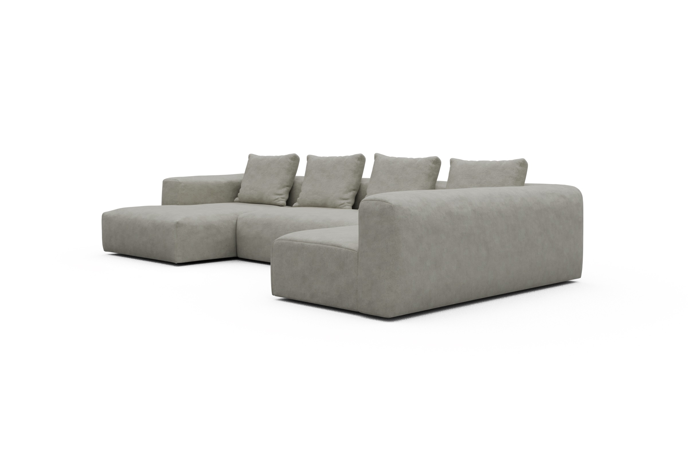 Wohnlandschaft Fred Chaiselongue links mit 2-Sitzer und lange Armlehne rechts Carreno-Moon-Stone-White