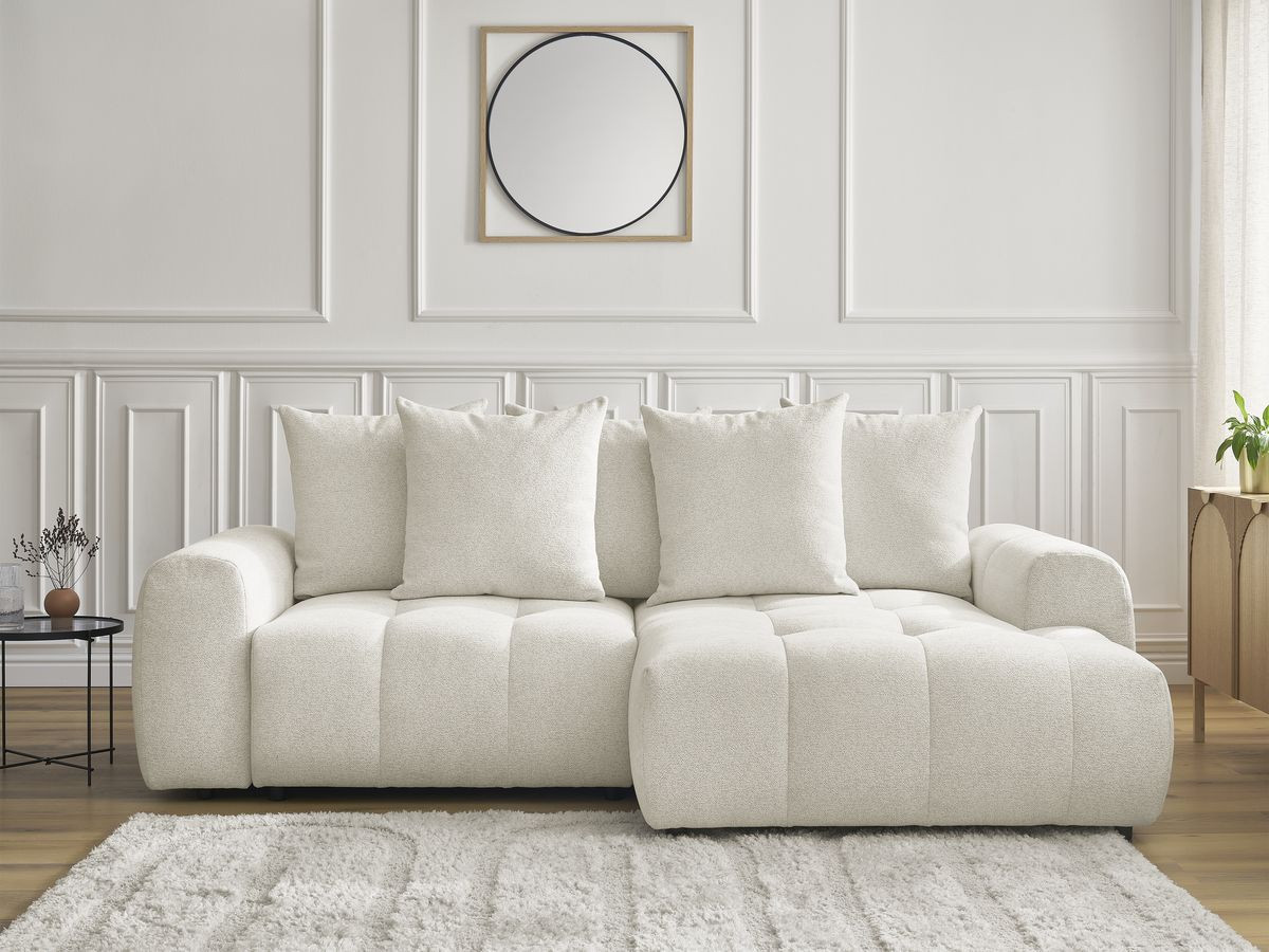 Bobochic Roxelane Ecksofa mit Schlaffunktion und Bettkasten 258 × 150 cm Melange-Stoff Weiß Ecke rechts