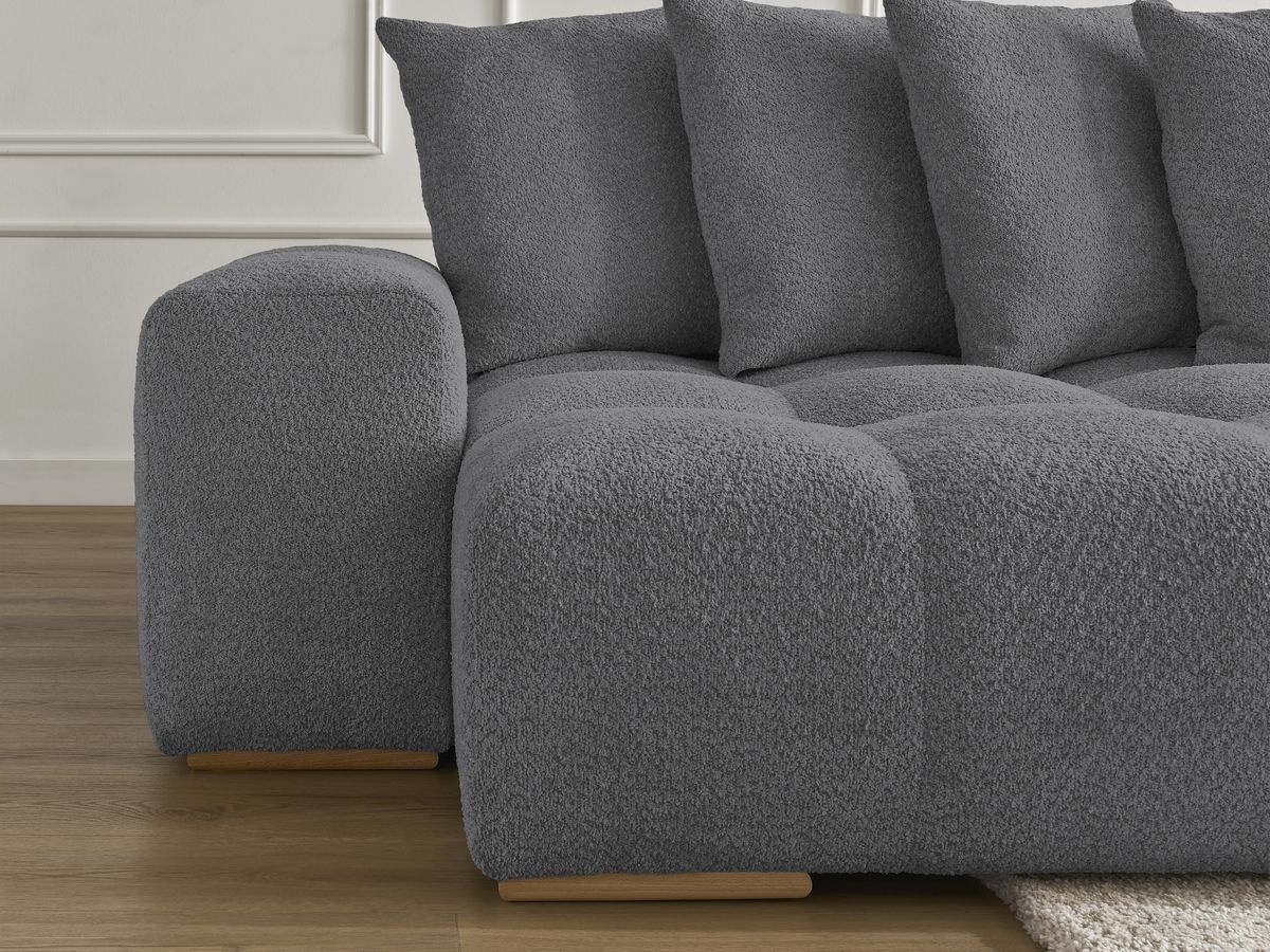 Bobochic Anakin Wohnlandschaft, Liegefläche 137 × 382 cm, 10 Kissen Bouclé-Stoff Dunkelgrau