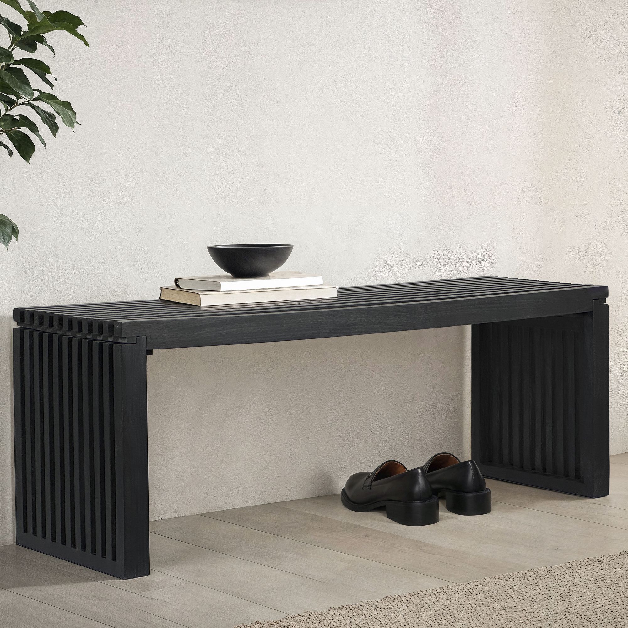 Sitzbank Hakadal Akazie Massivholz Schwarz 120 × 35 × 45 cm
