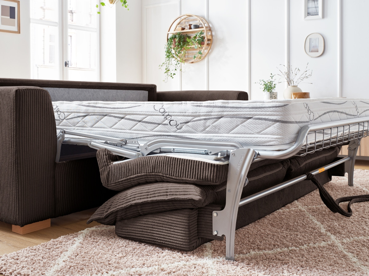 Bobochic Augustin Schlafsofa 3-Sitzer Cordsamt Braun, Liegefläche 140 × 200 cm