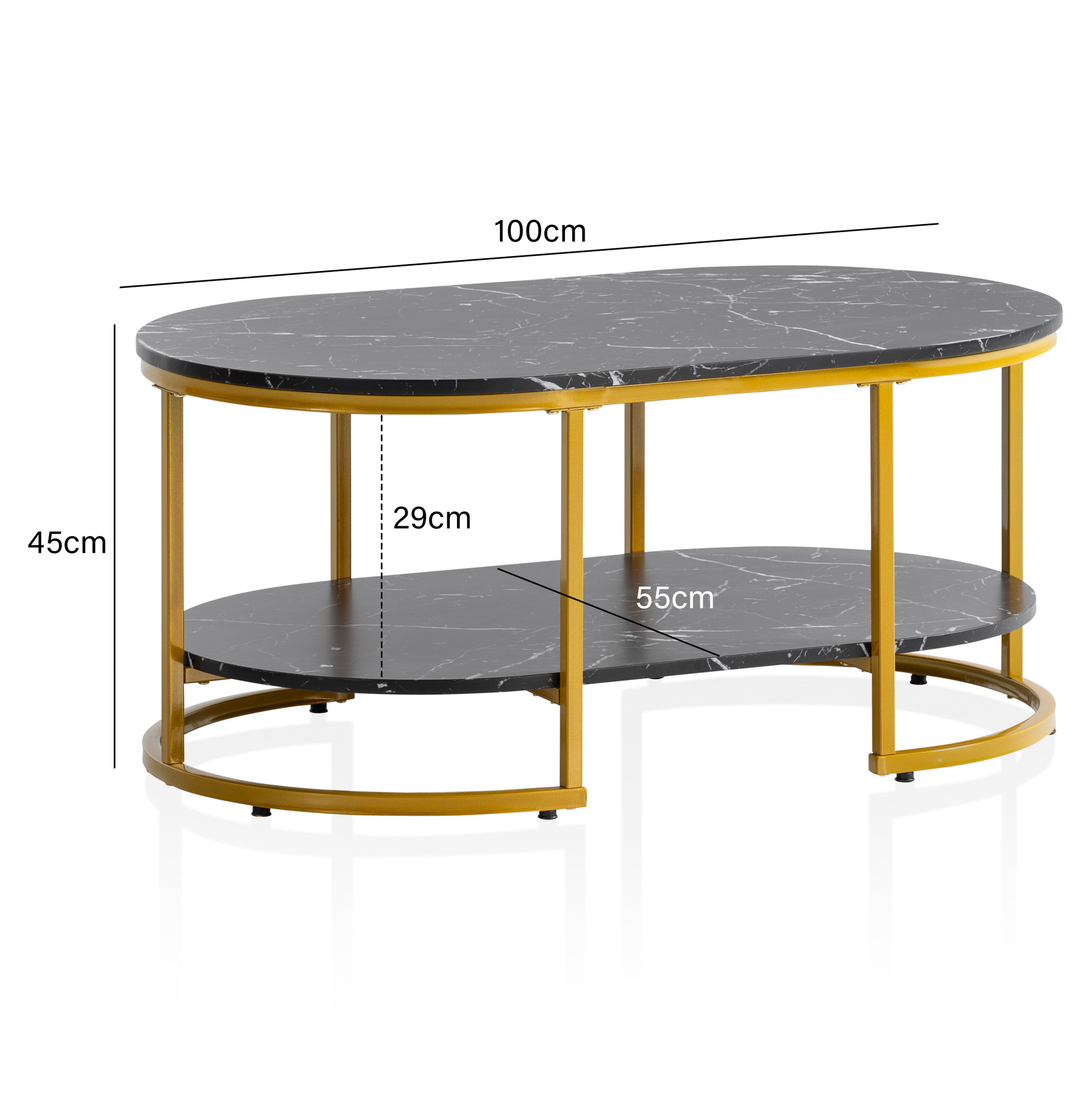 Couchtisch Heimey Marmoroptik Schwarz 100 × 60 × 45 cm