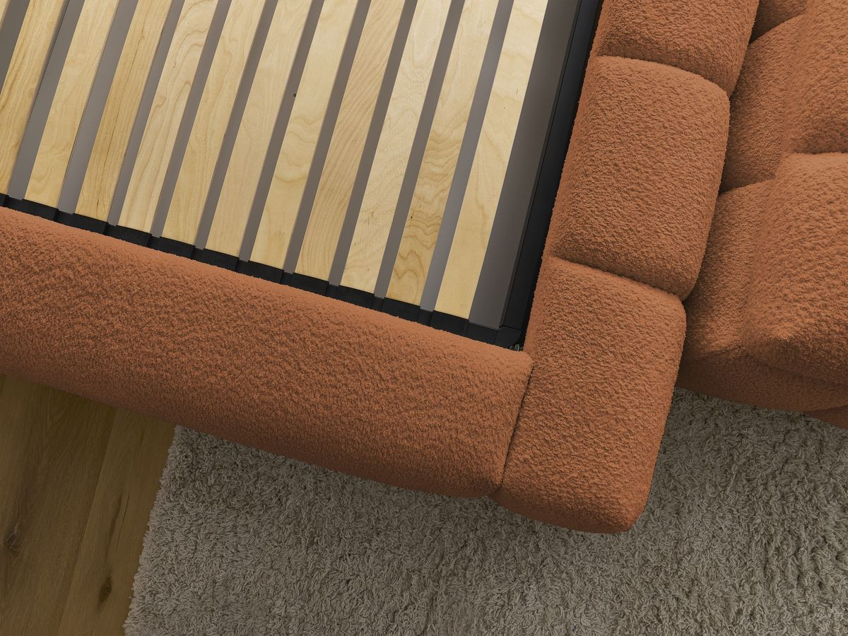 Bobochic Denali Polsterbett mit Bettkasten mit Bettbank Bouclé-Stoff Orange, Liegefläche 140 × 190 cm