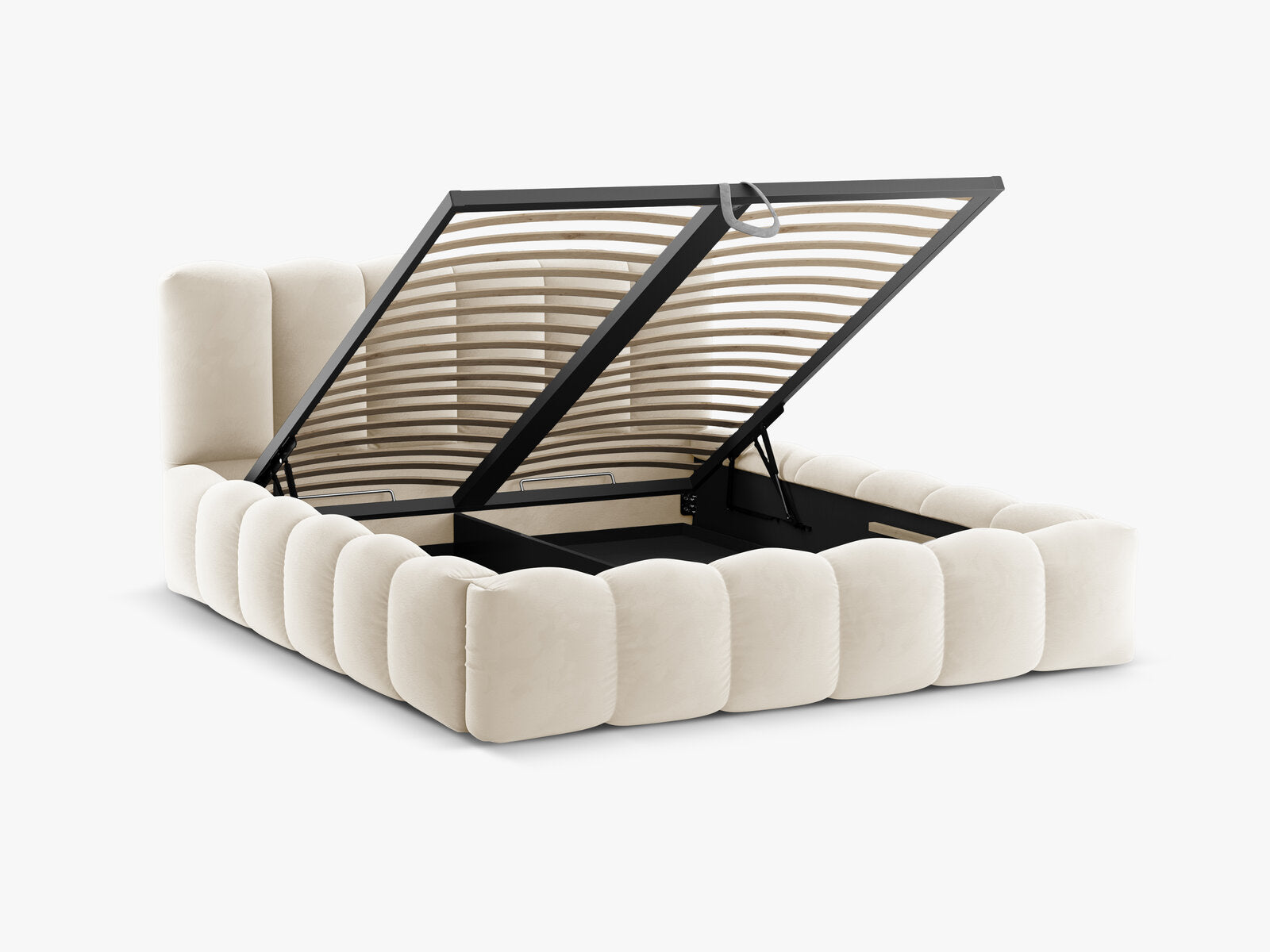 Micadoni Stauraumbett mit Kopfteil Lupine Samt Paris Beige