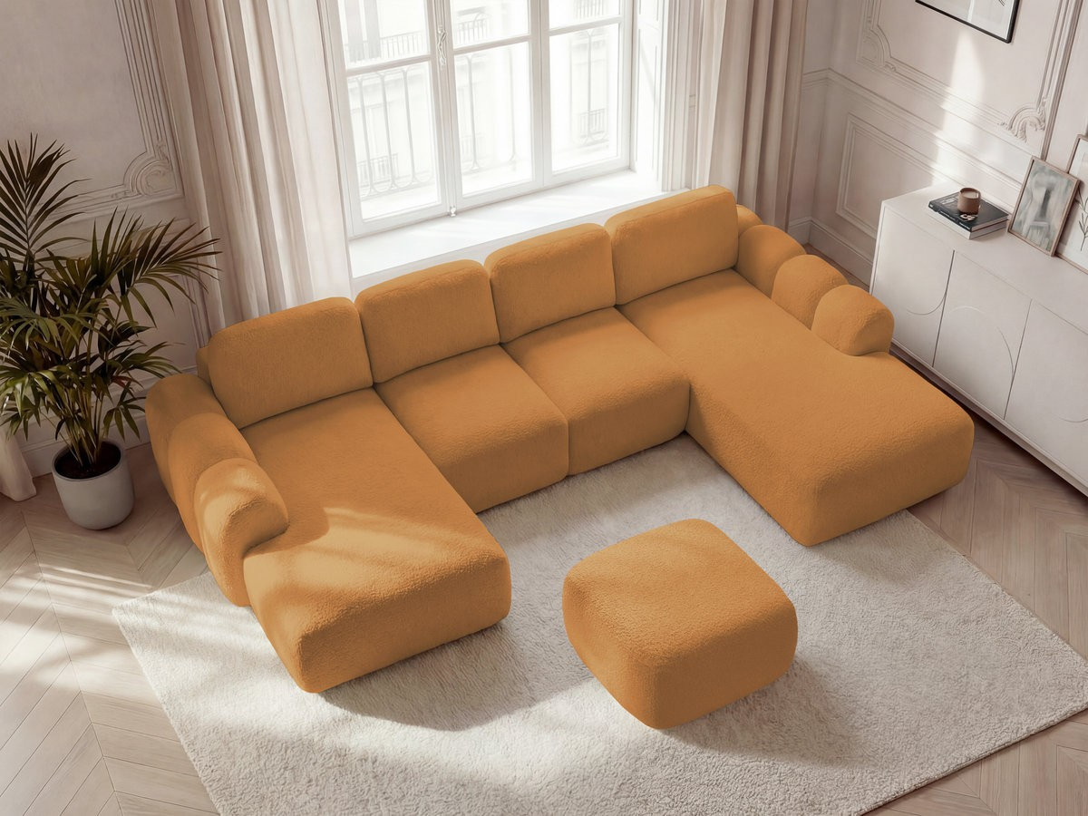 Bobochic Montaigne Wohnlandschaft mit Pouf Bouclé-Stoff Gelb Ecke links
