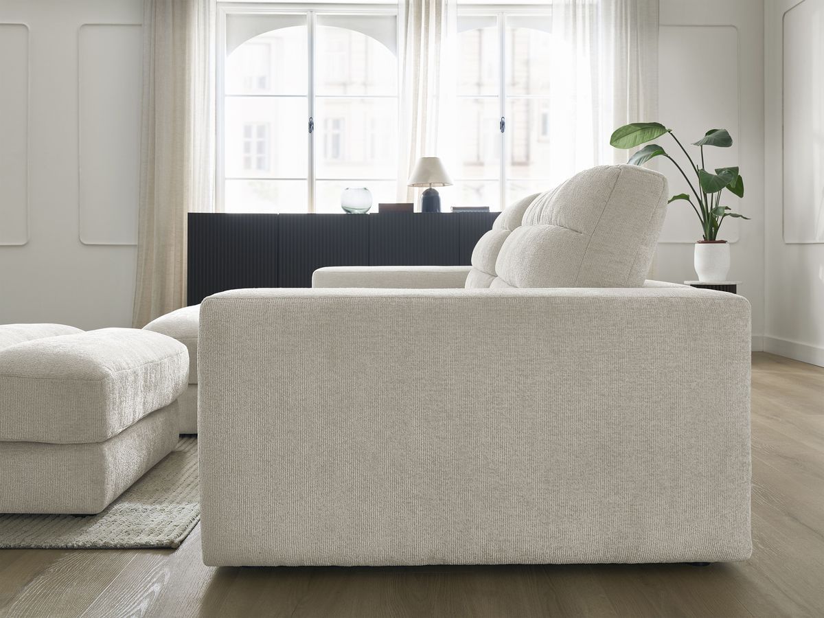 Bobochic Sierra Ecksofa mit Pouf Strukturstoff Beige Ecke links